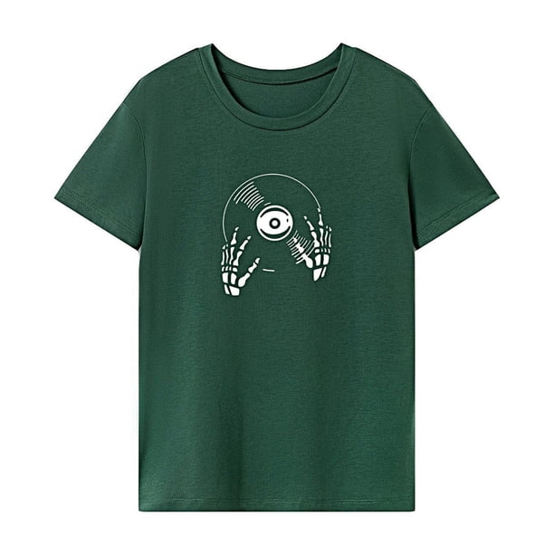 Camiseta para mujer verano cómoda clásica transpirable ropa manga corta Top Verde