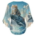 thumbnail image 6 of Cat On Whale With Ice Cream Women's V-Neck Blouse With 3/4 Ruffled Bell Sleeves Casual Top Ladies Blouses, 6 of 7