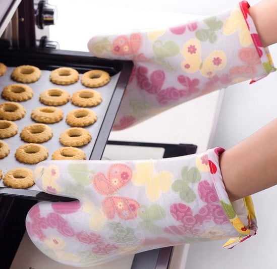 Grilling Coffee Veewon 1 Pair Kitchen Oven Gloves Heat Resistant Cooking Mitts for Cooking Barbecue Baking