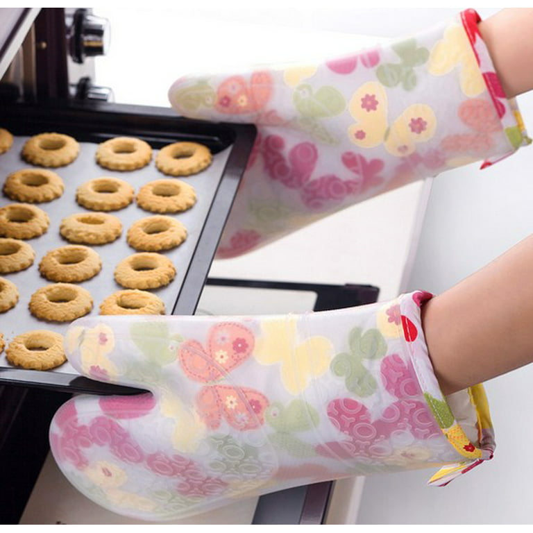 1 Pair Oven Mitts with Silicone Liner Non-Slip Textured Grip, Heat  Resistant Kitchen Mitts for BBQ, Cooking, Baking 