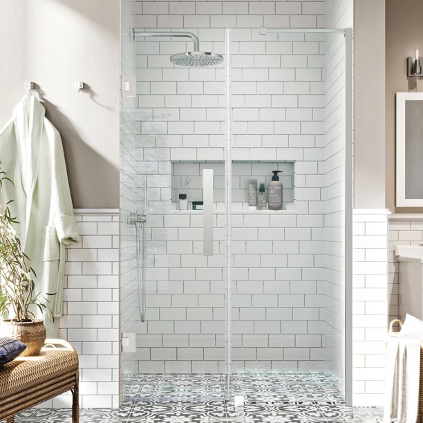 Ove Decors Endless TP0160100 TampaPro, Alcove Frameless Hinge Shower Door, 53 3/16 to 54 3/8 in