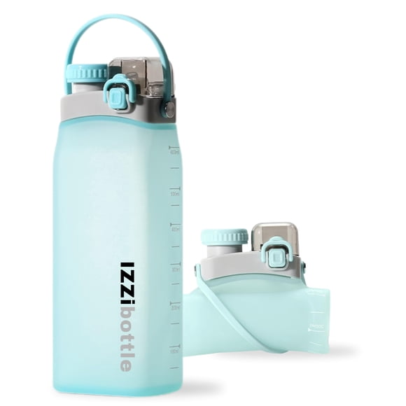 Botella de agua IzziBottle de silicona plegable de 600 ml, color azul