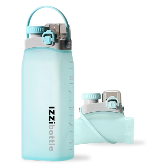 Botella de agua IzziBottle de silicona plegable de 600 ml, color azul