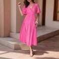 thumbnail image 2 of Women's Casual Dress For Everyday Wear V Neck Design With Flowy Hem For Home Or Spring Summer Fall Wardrobe Staple Easy Care Hand Wash Dress Chiffon Summer Dress plus Size Maxi Dress Casual Striped, 2 of 7
