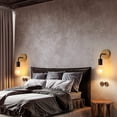 thumbnail image 3 of Lámpara de pared de metal blanco con soporte de madera, lámpara de pared giratoria de forma geométrica para lámpara de fondo de TV de dormitorio (bombilla de 6000k incluida) Kuyhfg Sin marca, 3 of 5