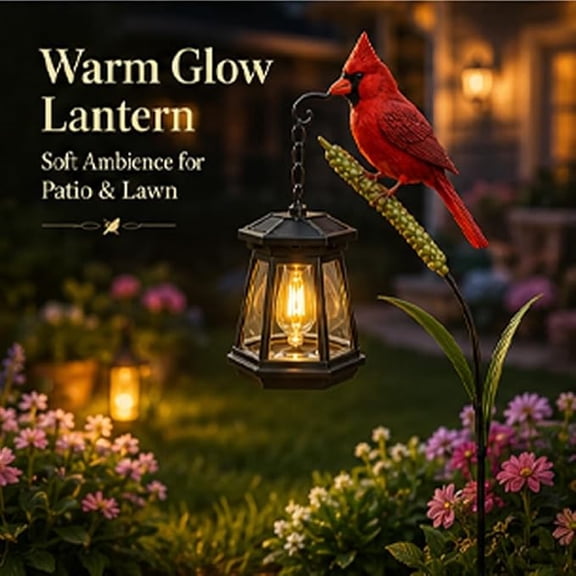 Cardinal Solar Light, Red Bird Outdoor Lantern Decor Garden Stake with Hanging Warm Glow Lamp, Solar Powered Yard Art for Patio, Pathway, Flower Bed, Porch and Lawn Gifts(1pc)