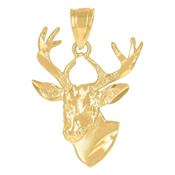 10K Yellow Gold Mens Diamond-Cut Deer Head Animals Charm Pendant