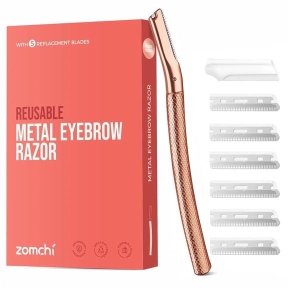 ZOMCHI Eyebrow Razor, Face Dermaplane Razors for Women&Men, Eyebrow Trimmer Shaper with Precision Cover,Facial Shaver with 6 Blades,Dermaplane Razor Rose Gold