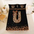 thumbnail image 5 of jejeloiu Classic Leopard Initial U Queen Sheet Sets For Girls,Fashion Glitter Bowknot Monogram Print Bed Set,4 Pieces, 5 of 6