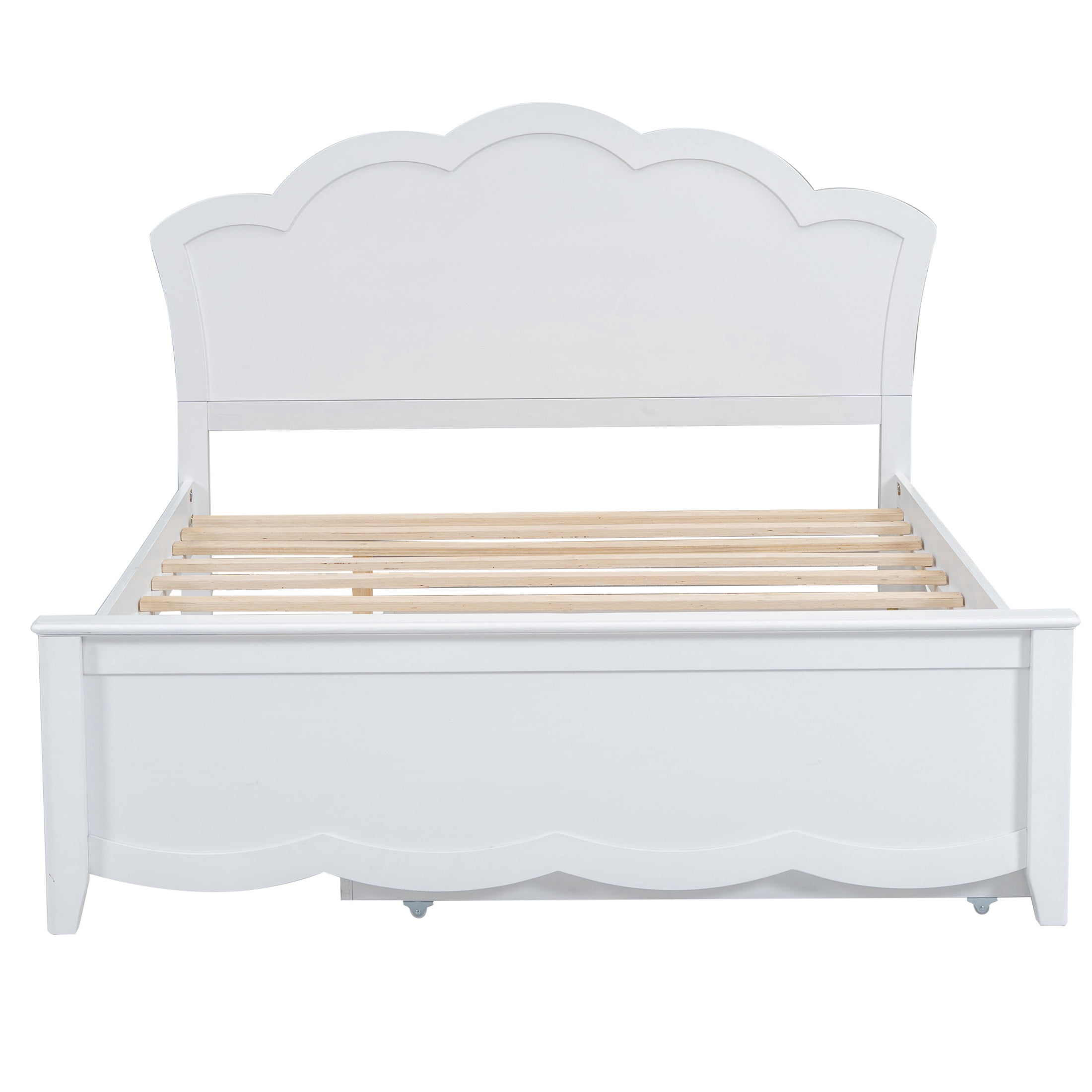 Noble House Junhill Full Size Wood Platform Bed with Headboard and Twin Trundle, Solid Pine Wood, White