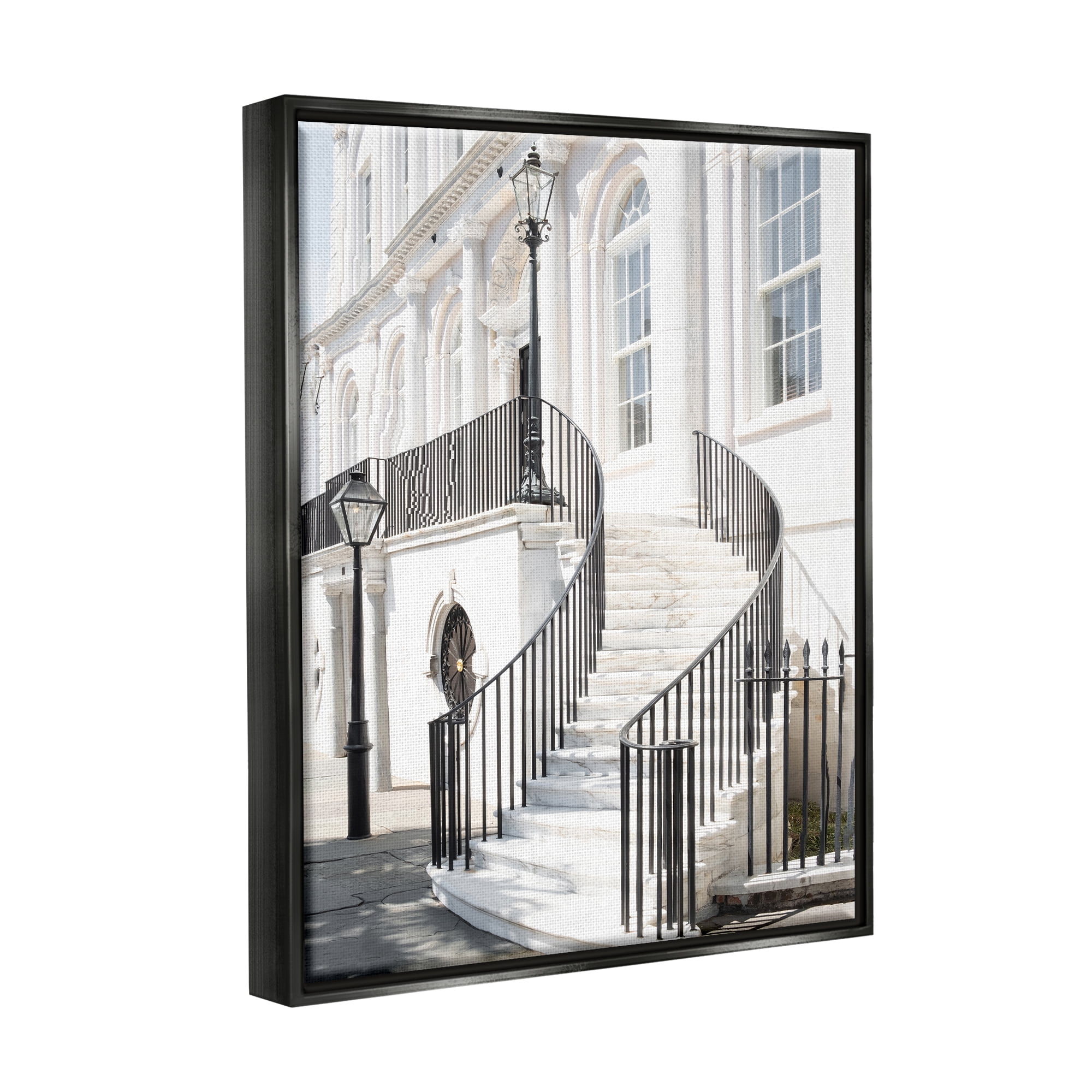 Stupell Industries White Staircase Architecture Travel & Places Painting Black Floater Framed Canvas Art Print Wall Art, 25 x 31