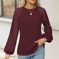thumbnail image 2 of ATOYSOY Women's Solid Color Pullover Outwear Casual Elegant Shirts Fashion Long Sleeve Tees Fall Winter Loose Lace Raglan Tops Crew Neck Sweatshirts Red XL, 2 of 8
