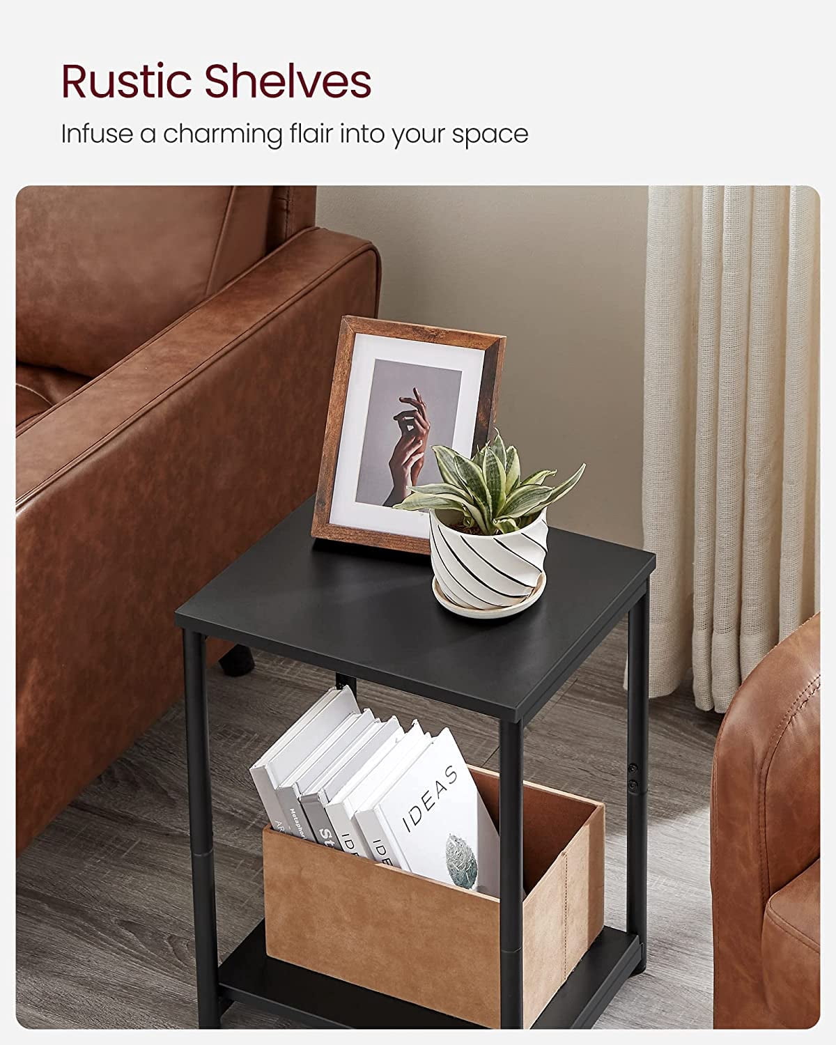 Side Tables Set of 2 Small End Table Nightstand for Living Room Bedroom Rectangle Black