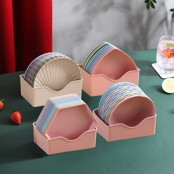 10-Piece Plastic Cutlery Set with 6.29-Inch Food Tray and Snack Bowls | Multicolor Dishwasher-Safe Plates for Restaurants and Dining Halls