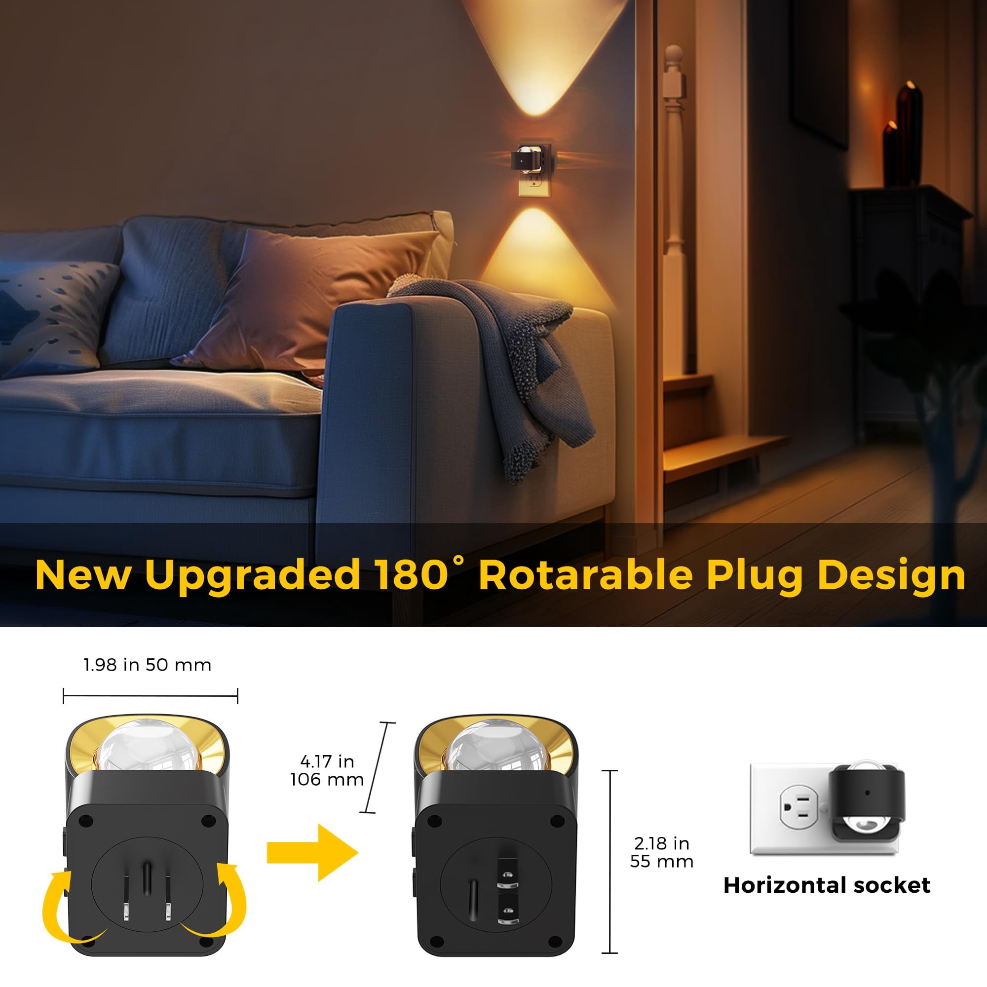 Night Light Projector  Lights Plug Into Wall Dusk To Dawn Sensor Rotating Nightlight For Soft White Ambient Lighting Bathroom Gaming Room Gifts 1 Pack