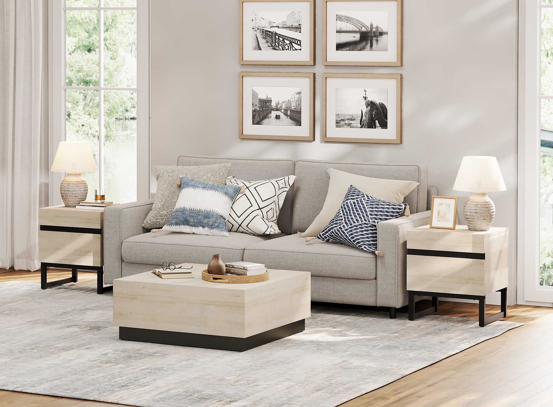 WAMPAT Modern 2 Pack End Tables With 2 Drawers - Compact Sofa Side Table & Nightstand For Living Room & Bedroom