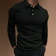 thumbnail image 2 of eileial Men's Waffle Knit Long Sleeve Casual Polo Shirts,Black S, 2 of 5