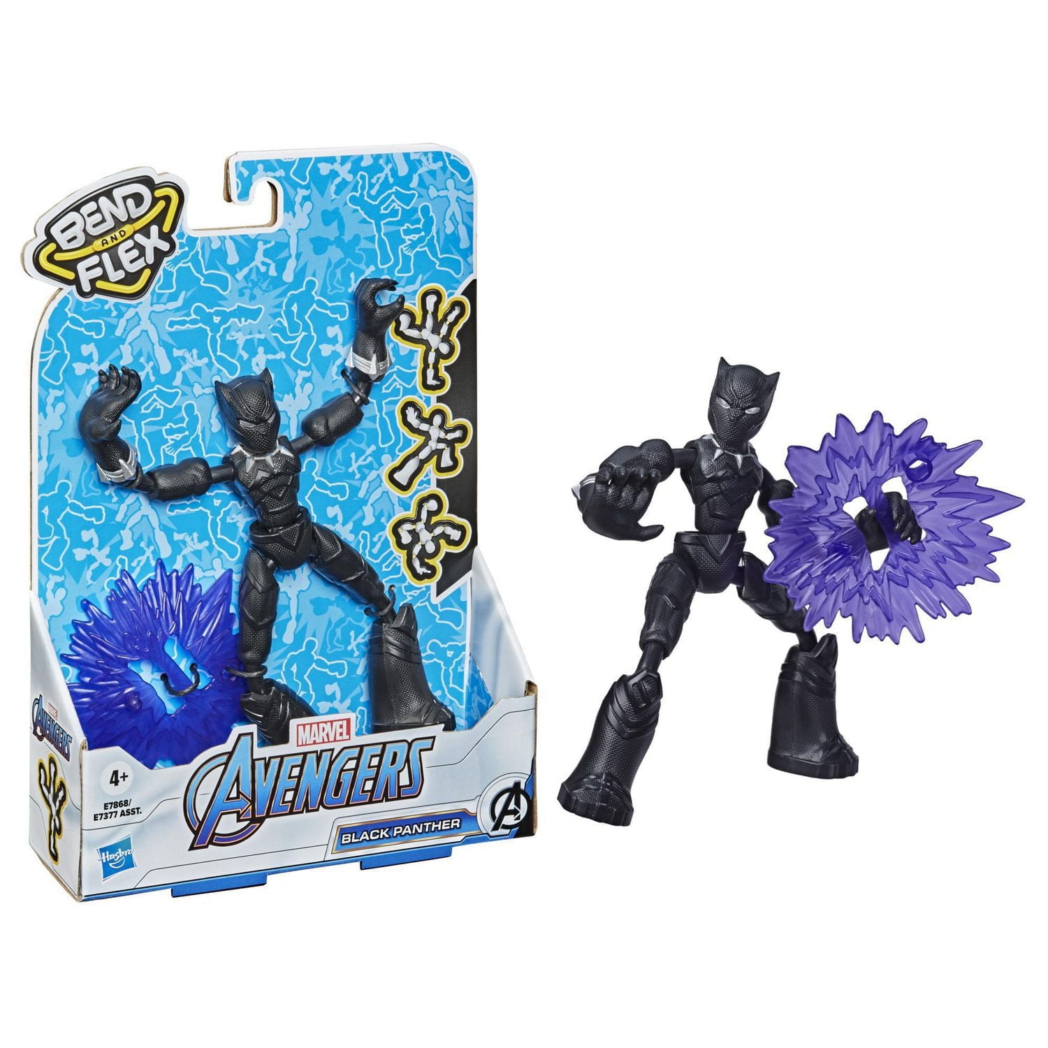 Marvel Avengers Bend And Flex Action Figure Toy, 6-Inch Flexible Black Panther Figure, Includes Blast Accessory, For Kids Ages 6 And Up