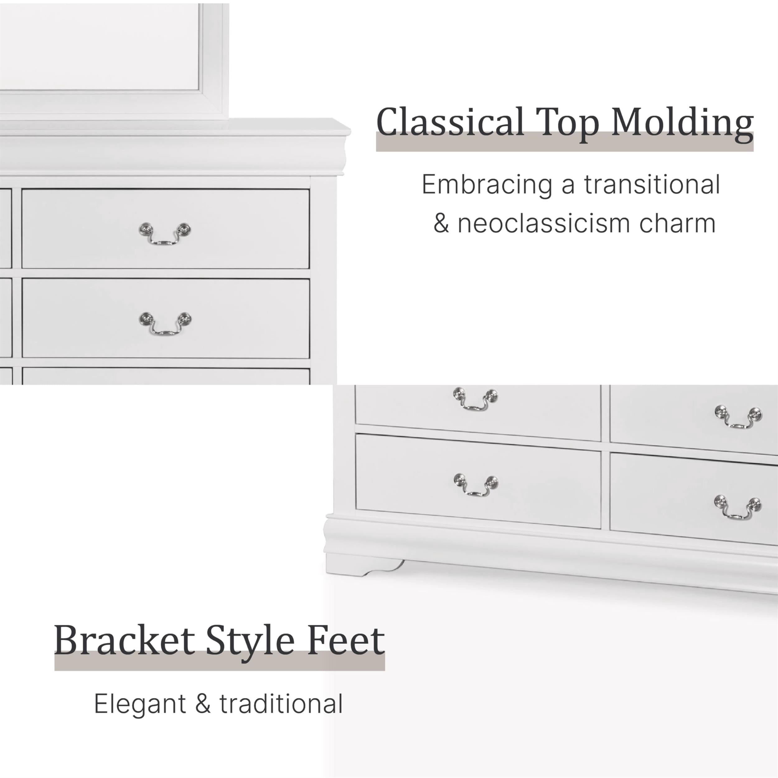 Furniture of America Toni Wood 6-Drawer Dresser with Mirror in White