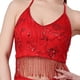 thumbnail image 3 of Top corto con borlas para danza del vientre, para fiesta, disfraz, lentejuelas, ajustable, con purpurina, para mujer Rojo, 3 of 7