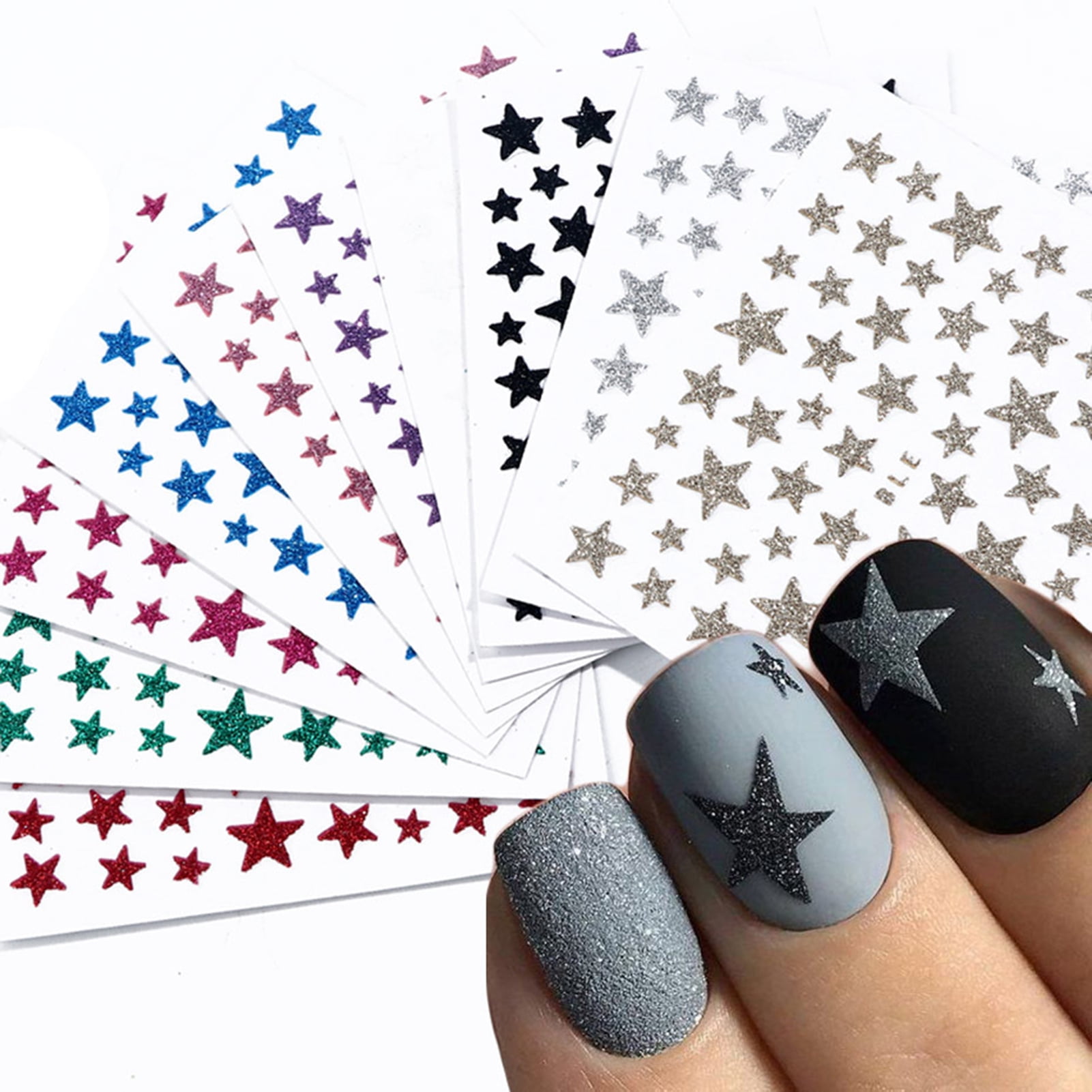 3D Fluorescent Nail Art Sticker Neon Stars Fireworks Water Drop Transfer Decals  Design Sliders Nail Design