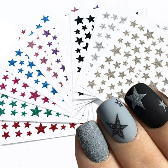 SPRING PARK Star Nail Art Stickers Decals Nail Art Supplies 3D Self-Adhesive Nail Slider Stars Stickers Glitter Shiny Decoration Decal DIY Transfer Adhesive Colorful Nail Art Tips Manicure