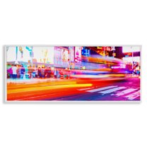 Stupell Industries Light Streaked Cityscape Scenery Photography White Framed Art Print Wall Art, 24 x 10