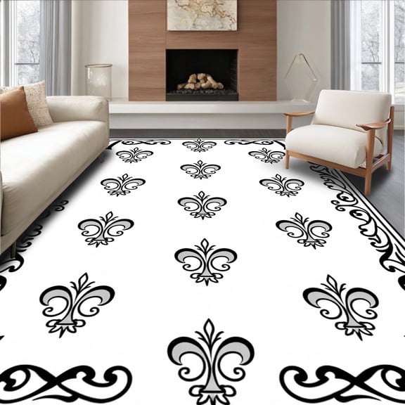 ODIKA 4'x6' Machine Washable Non-Slip Area Rug, Gothic Revival Dark Victorian Style High Traffic Rug, Black, 336986