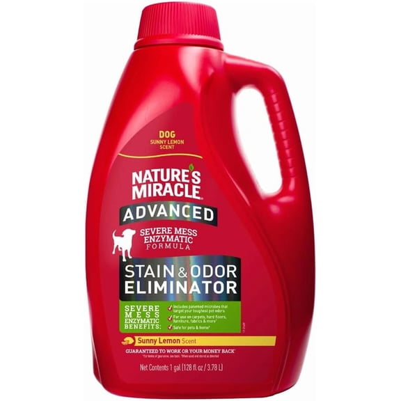 Nature’s Miracle Advanced Stain & Odor Eliminator, Sunny Lemon Scent, Severe Mess Enzymatic Formula For Tough Pet Messes, 1 Gallon