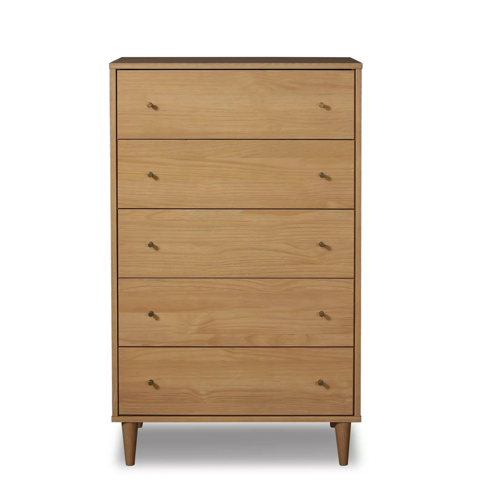 Grain Wood Furniture Solid Wood Mid Century 5-Drawer Chest, with a Brushed Natural finish