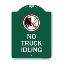 SignMission A-DES-GW-1824-24125 18 x 24 in. Designer Series Sign - Driveway Sign No Truck Idling with Graphic, Green & White
