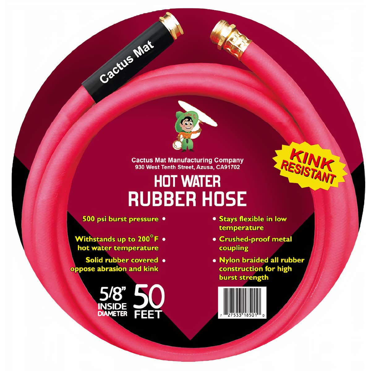 50' x 5/8" dia. Red Rubber Hot Water Hose