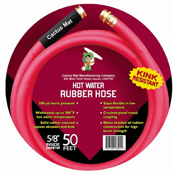50' x 5/8" dia. Red Rubber Hot Water Hose