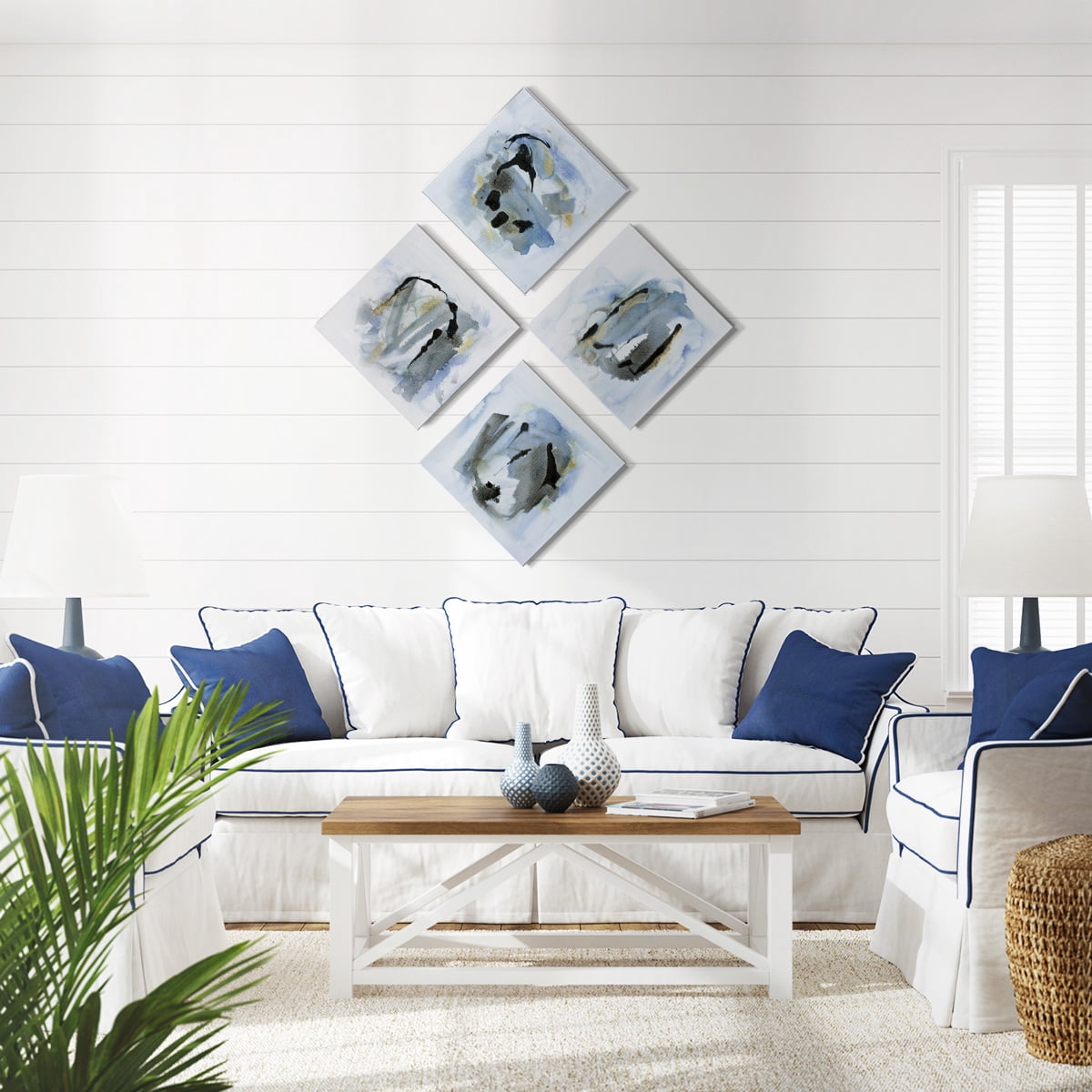 Wexford Home Abstract Wall Art Watercolor Canvas Prints Modern Artwork Décor for Living Room Bathroom Bedroom 16x 16 inches, Set of 4