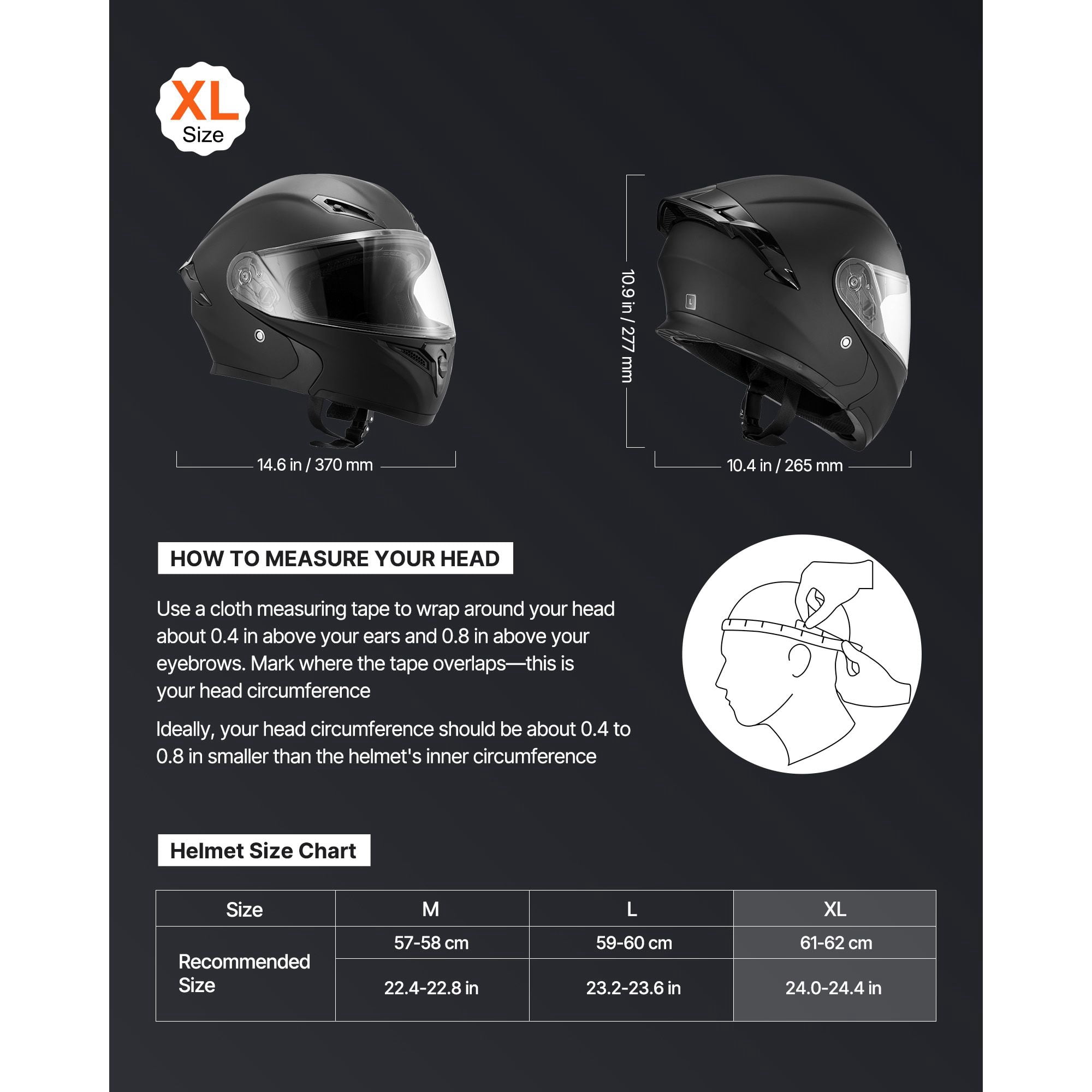 Modular Motorcycle Helmet for Adults-DOT Approved Motocross&Street Bike Helmet with Clear Visor&Removable Liner,Matte Black XL