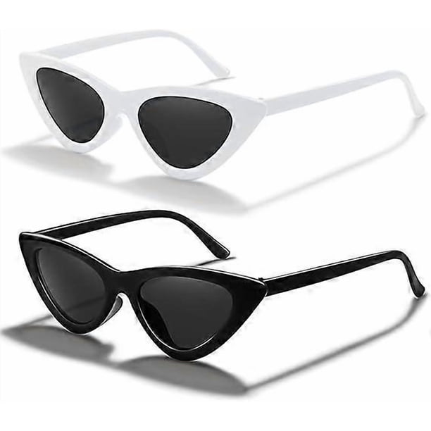 Two retro sunglasses classic cat-eye sunglasses UV385 protection sunglasses (black frame gray lenses white frame gray lenses).