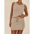 thumbnail image 2 of FEORJGP Women Summer Knit Skirts Outfits Ladies Elegant Sleeveless Vest Stripe Round Neck Knit Tank Tops Drawstring Mini Skirts Soft Comfy Fashion Vintage 2 Pieces Clothes Set Streetwear, 2 of 4