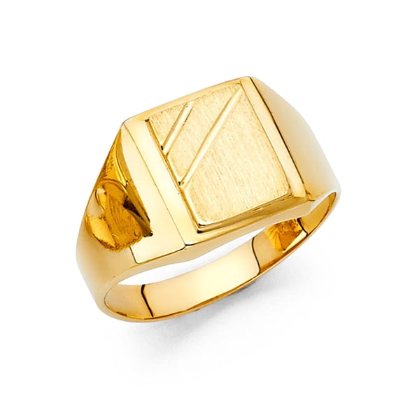 Solid 14k Yellow Gold Mens Square Ring Band Diamond Cut Brushed / Sand Finish Genuine 12MM Size 10