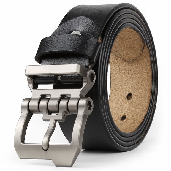 JingHao Belts for Men Big and Tall,Mens Belt Leather for Casual Jeans Dress Work All Size 28"-64" Black Brown Width 1.45"(34"-36"/Belt Length 115cm, Black)