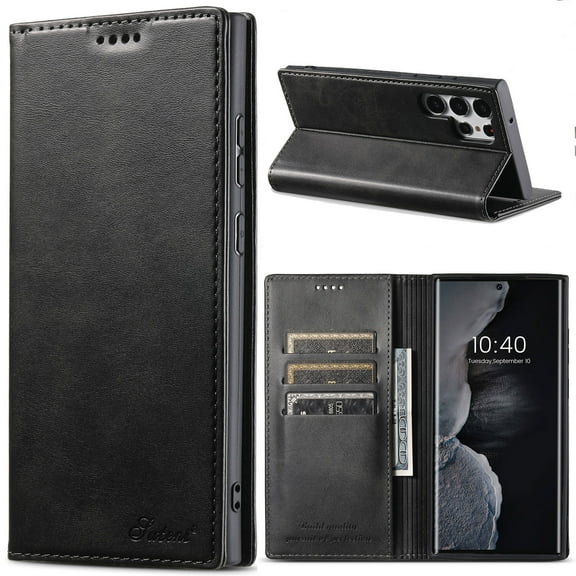 Allytechgroup Wallet Phone Case for Samsung Galaxy S23 Ultra, Folio PU Leather Wallet Case Stand with Card Slots Build - in Magnet Protective Cover for Samsung Galaxy S23 Ultra 6.8 inch, Black