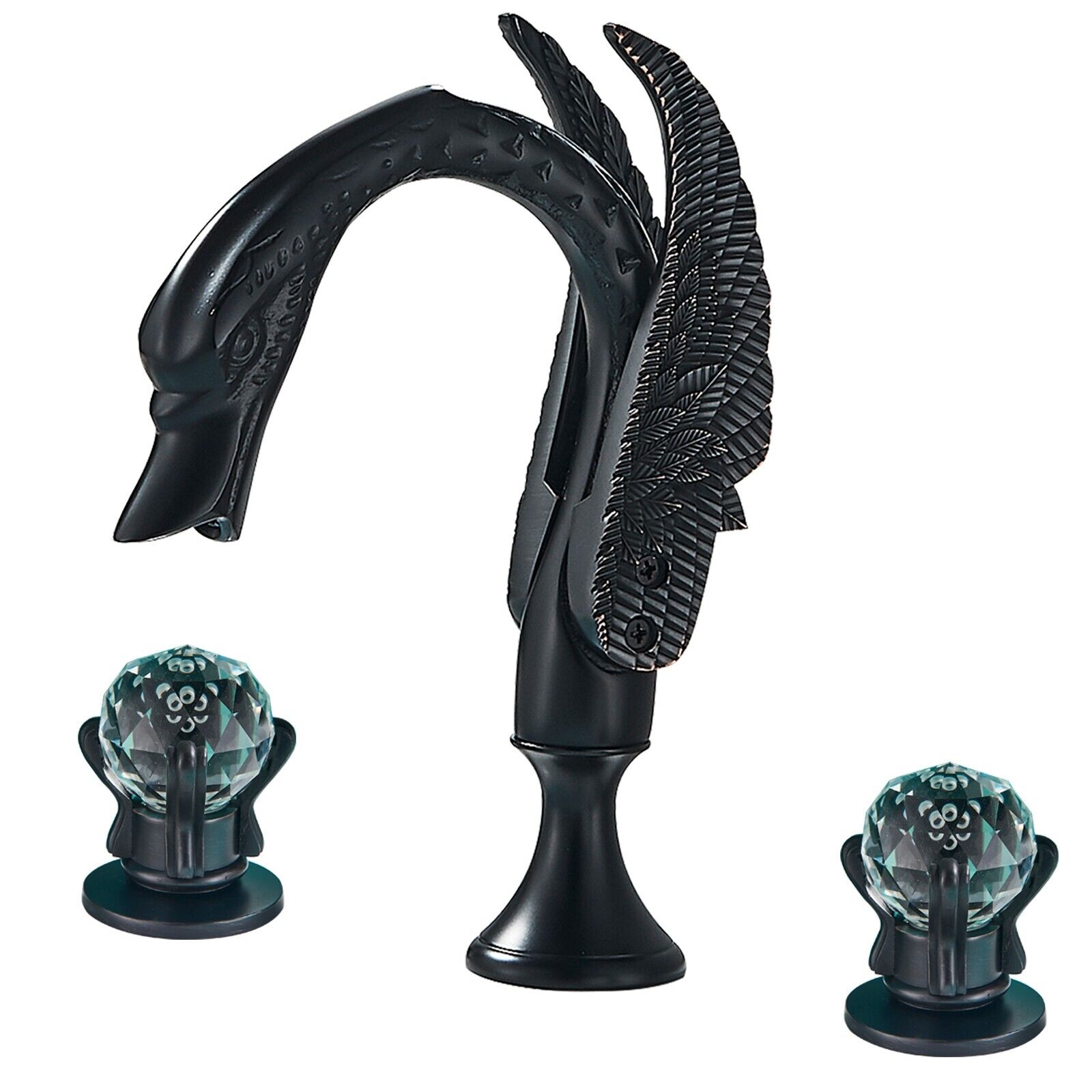 Luxury Bathroom Faucet 8 in Widespread Black Swan Basin Faucet w/Crystal Handles
