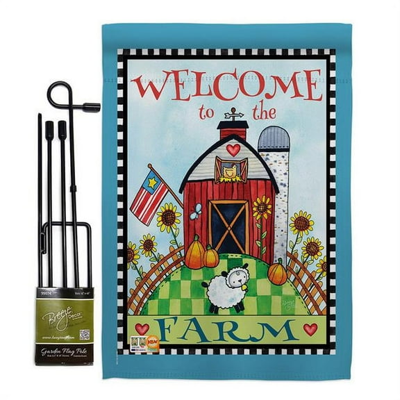 Breeze Decor BD-SH-GS-100063-IP-BO-D-US16-AL 13 x 18.5 in. Welcome Down on the Farm Inspirational Sweet Home Impressions Decorative Vertical Double Sided Garden Flag Set with Banner Pole