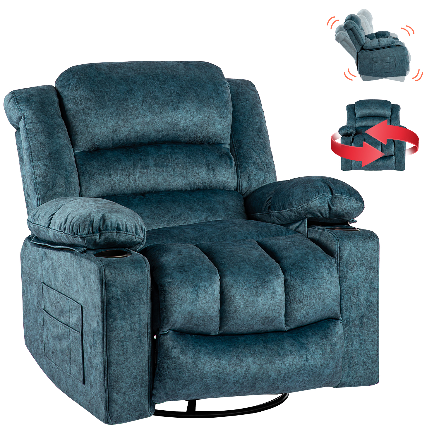 36.6" Massage Swivel Rocker Recliner Chair with Heat and Vibration