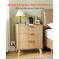 thumbnail image 2 of KFFKFF Fluted Nightstand with Charging Station, featuring 3 Drawers, Mid-Century Modern End Table for Bedroom, Bedside Storage Cabinet with Khaki Finish, Suitable for Living Room or Bedroom, 2 of 9