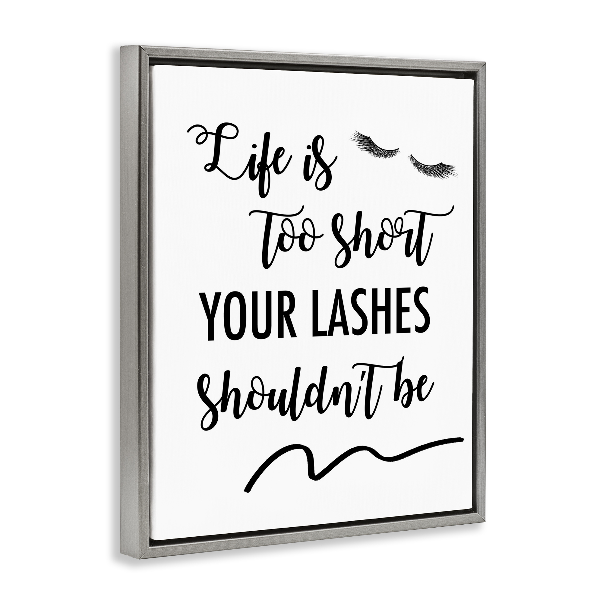 Stupell Industries Fun Lashes Phrase Beauty & Fashion Painting Gray Floater Framed Art Print Wall Art, 25 x 31