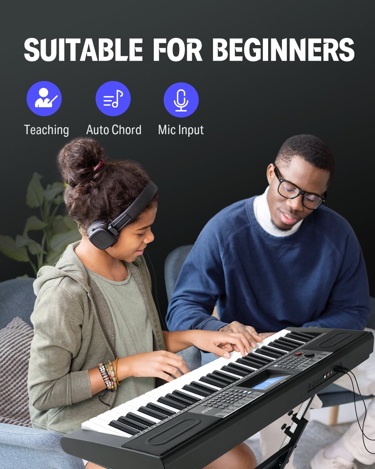 Donner Upgraded 61 Key Piano Keyboard, Electric Keyboard Kit with 249 Voices, 249 Rhythms - Includes Piano Stand, Stool, Microphone, Gift for Beginners, Black (DEK-610S)