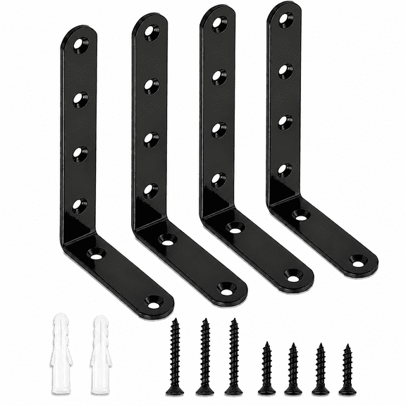 5" x 3" Steel Corner Brace, 4 Piece Black Thick Steel Bracket with Easy Installation