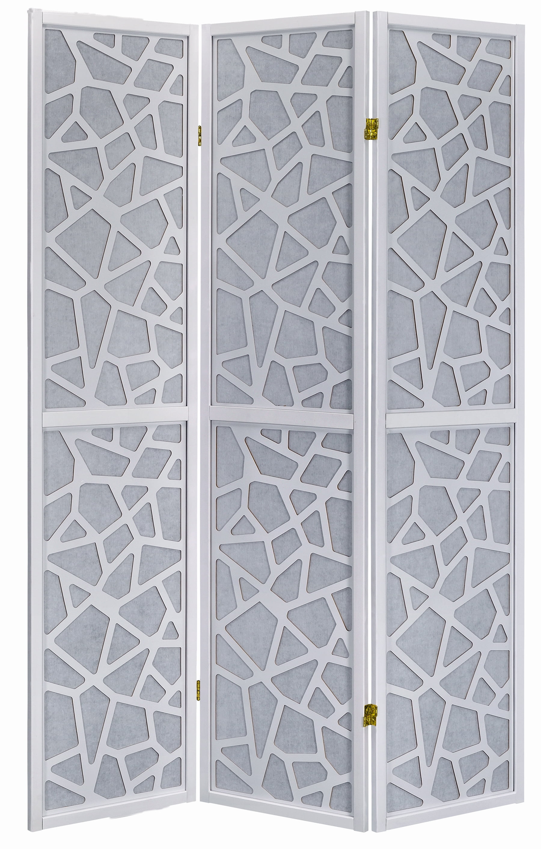 Legacy Decor 3 Panel Room Divider with Mosaic Cuts White Color