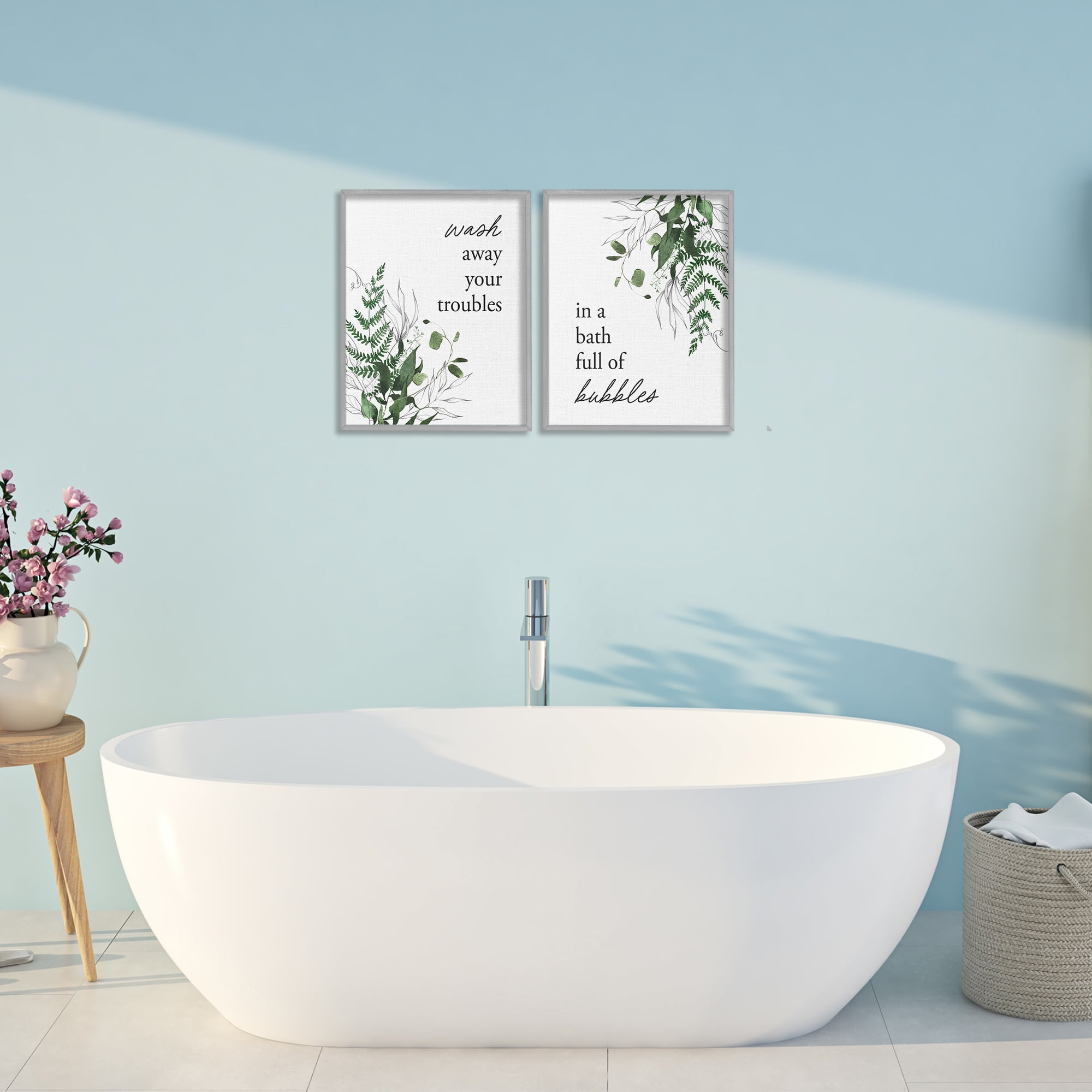 Bubble Bath with Forest Foliage 2 Piece Gray Framed Giclee Art Set, design by Lettered and Lined