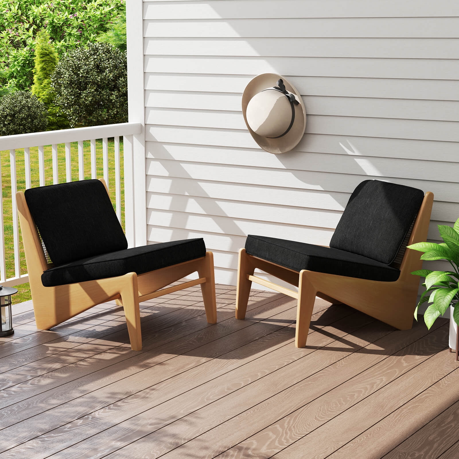 Costway 2-Pack 24" x 24" Deep Seat Cushion & Back Pillow with Removable Covers Outdoor Black